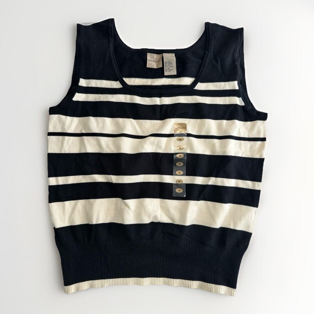 Massini Women’s Size Medium Black Striped Silk Blend Sweater Vest NEW